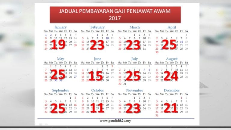 Jadual Pembayaran Gaji Penjawat Awam 2017