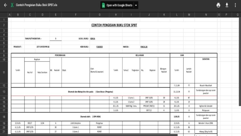 Contoh Buku Pengurusan Stok SPBT