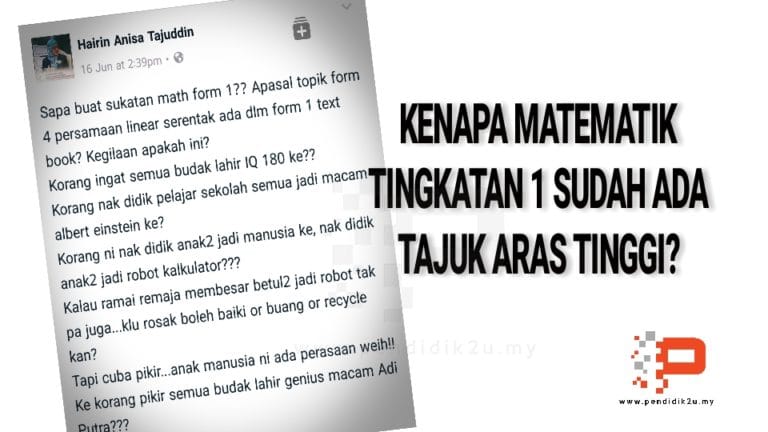 Kenapa Tingkatan 1 Sudah Kena Belajar Persamaan Linear Serentak