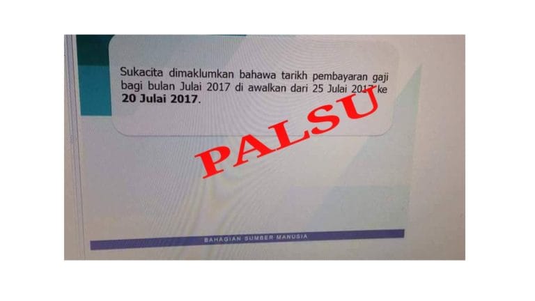 Gaji Julai Diawalkan Adalah Berita Palsu
