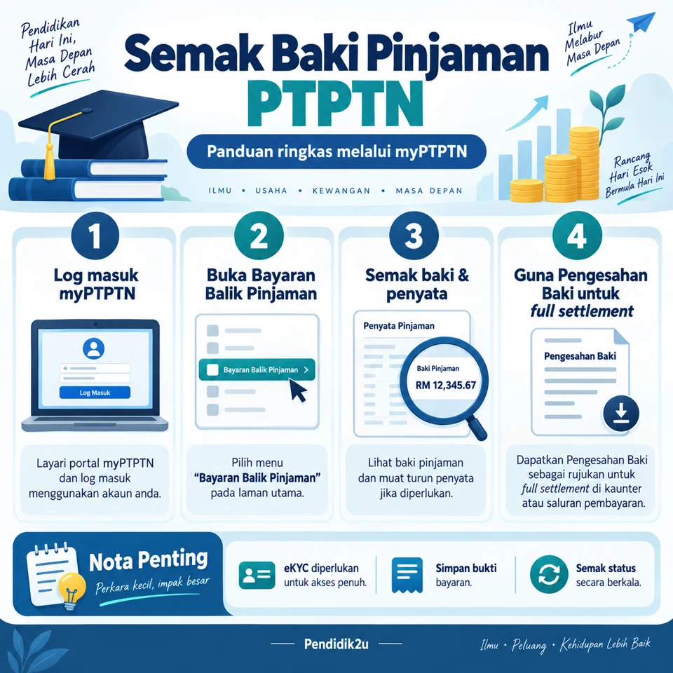Infografik cara semak baki pinjaman PTPTN melalui myPTPTN