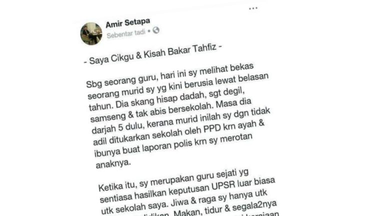 Aku ditukar sekolah kerana rotan anaknya, kini anaknya penagih dadah
