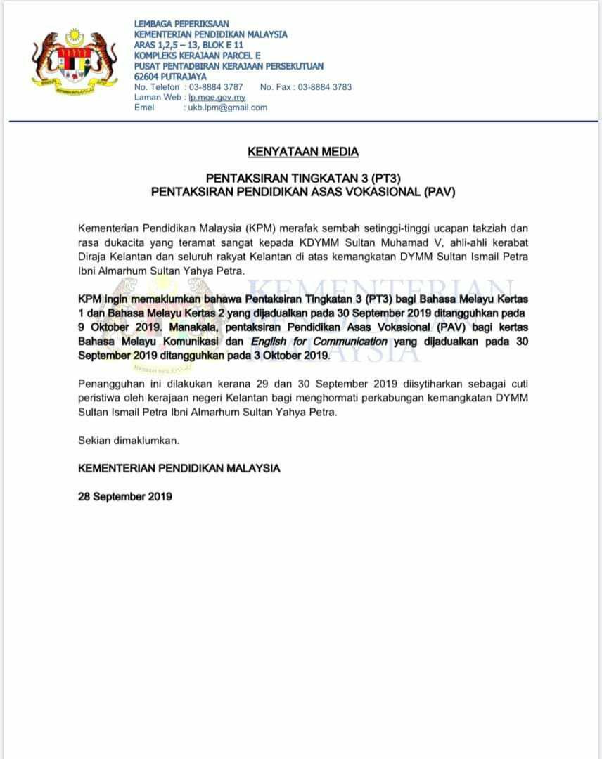 Penangguhan PT3 dan PAV Penangguhan PT3