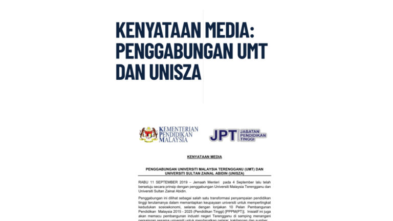 Kenyataan Media: Penggabungan UMT Dan UniSZA