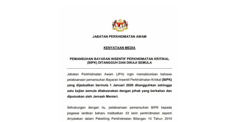 Pemansuhan BIPK ditangguh dan dikaji semula