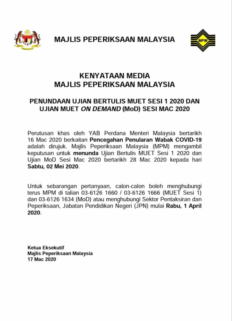 Ujian Bertulis MUET Ditunda