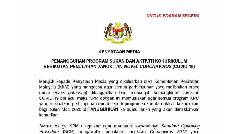 Penangguhan Program Sukan dan Aktiviti Kokurikulum