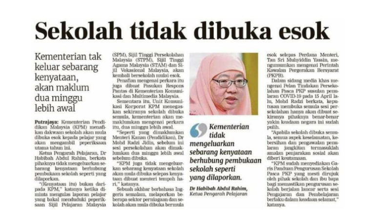 Sekolah Tidak Dibuka Esok
