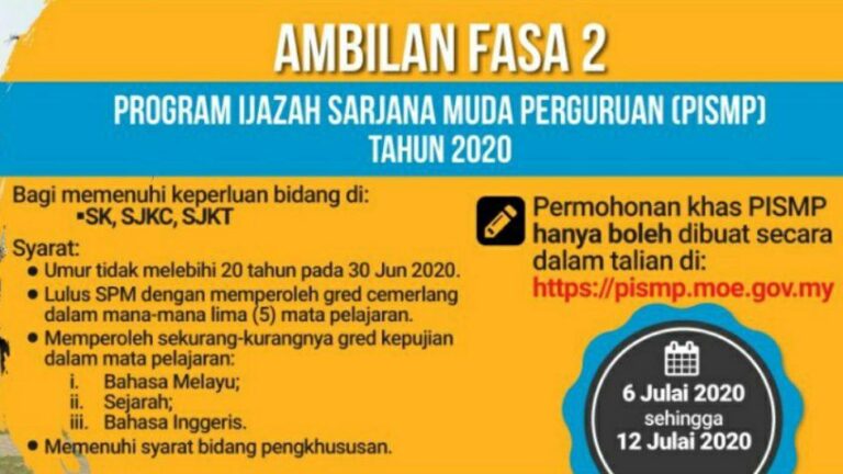 Pengambilan Khas Program Ijazah Sarjana Muda Perguruan (PISMP) Fasa 2