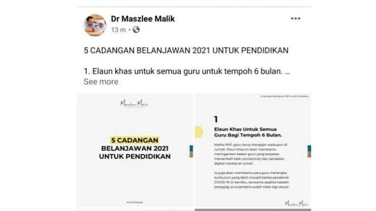 Dr. Maszlee Malik Cadang Elaun Khas Untuk Guru Untuk Tempoh 6 Bulan