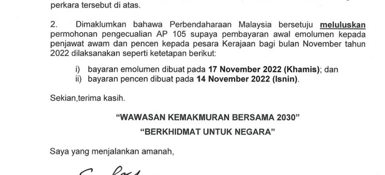 Gaji November Penjawat Awam Diawalkan 17 Hb