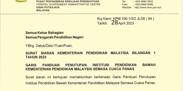 Garis Panduan Penutupan Institusi Pendidikan Semasa Cuaca Panas