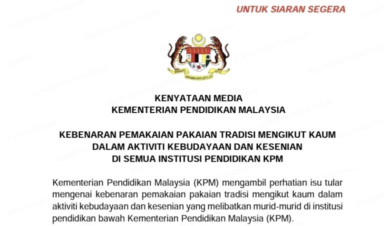 Kebenaran Pemakaian Pakaian Tradisi Mengikut Kaum Dalam Aktiviti Kebudayaan dan Kesenian