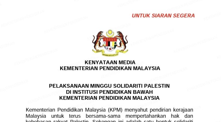 PELAKSANAAN MINGGU SOLIDARITI PALESTIN DI INSTITUSI PENDIDIKAN BAWAH KEMENTERIAN PENDIDIKAN MALAYSIA