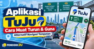 Ilustrasi aplikasi TuJu, navigasi tempatan Malaysia untuk panduan muat turun dan penggunaan