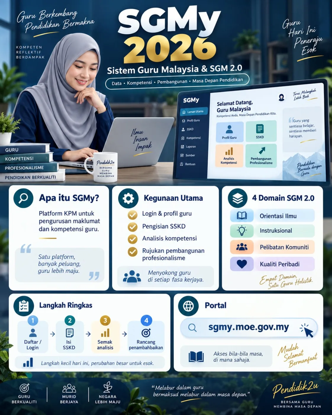 Infografik Sistem Guru Malaysia, Senarai Semak Kompetensi Diri SSKD dan empat domain SGM 2.0