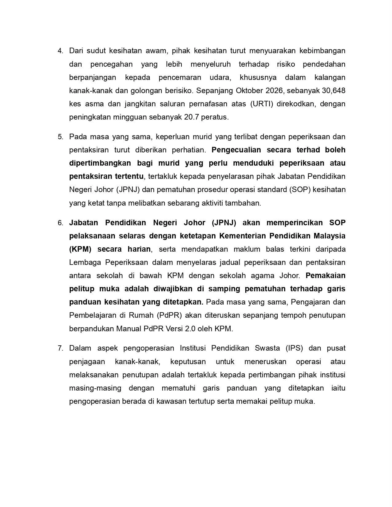 Kenyataan media penutupan sekolah Johor, 19–23 Oktober 2026 – halaman 2