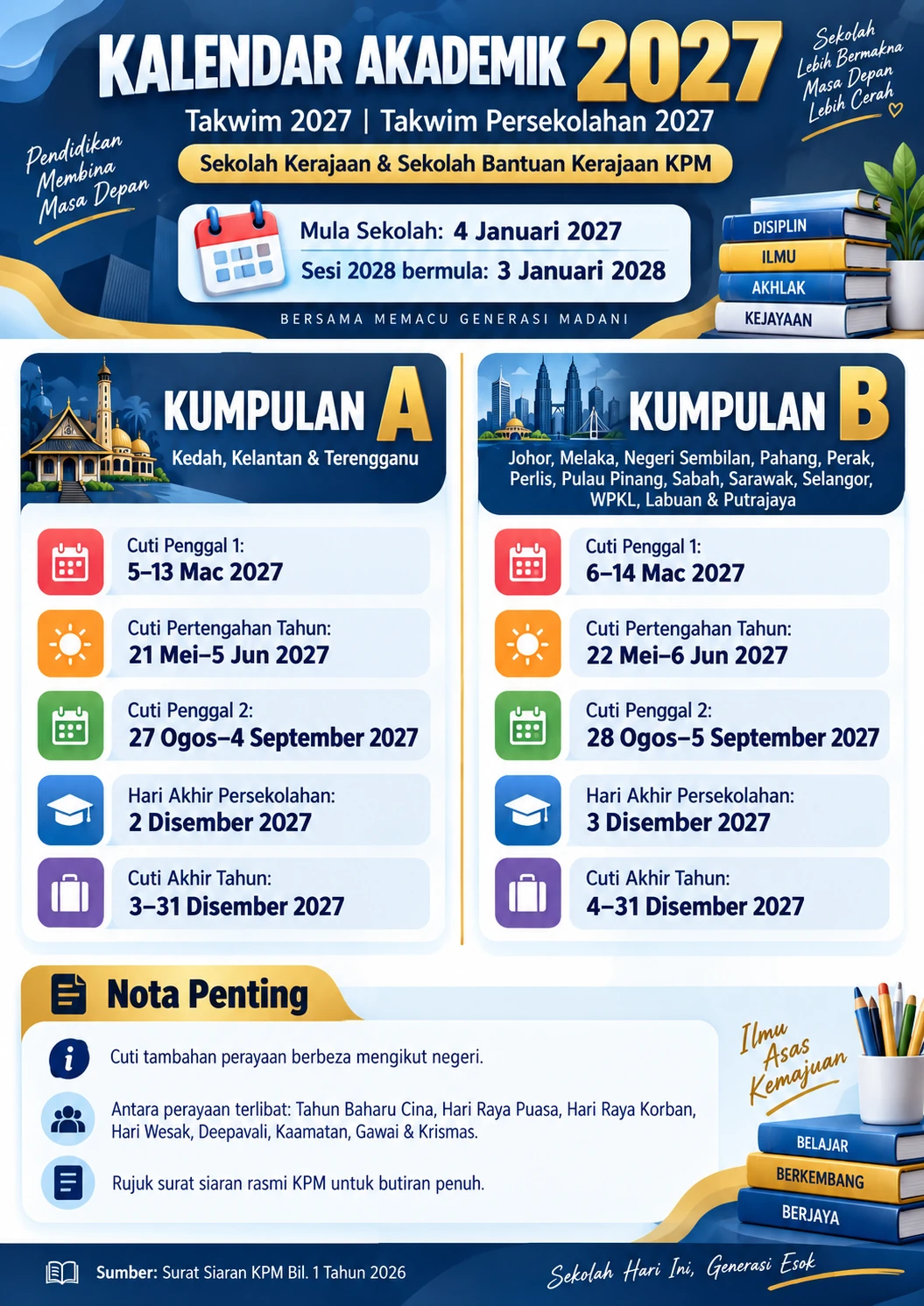 Poster Kalendar Akademik 2027 bagi Kumpulan A dan Kumpulan B