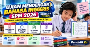 Ujian mendengar BI SPM 2026 Kertas 4: format Listening Test, tarikh, contoh latihan dan tips