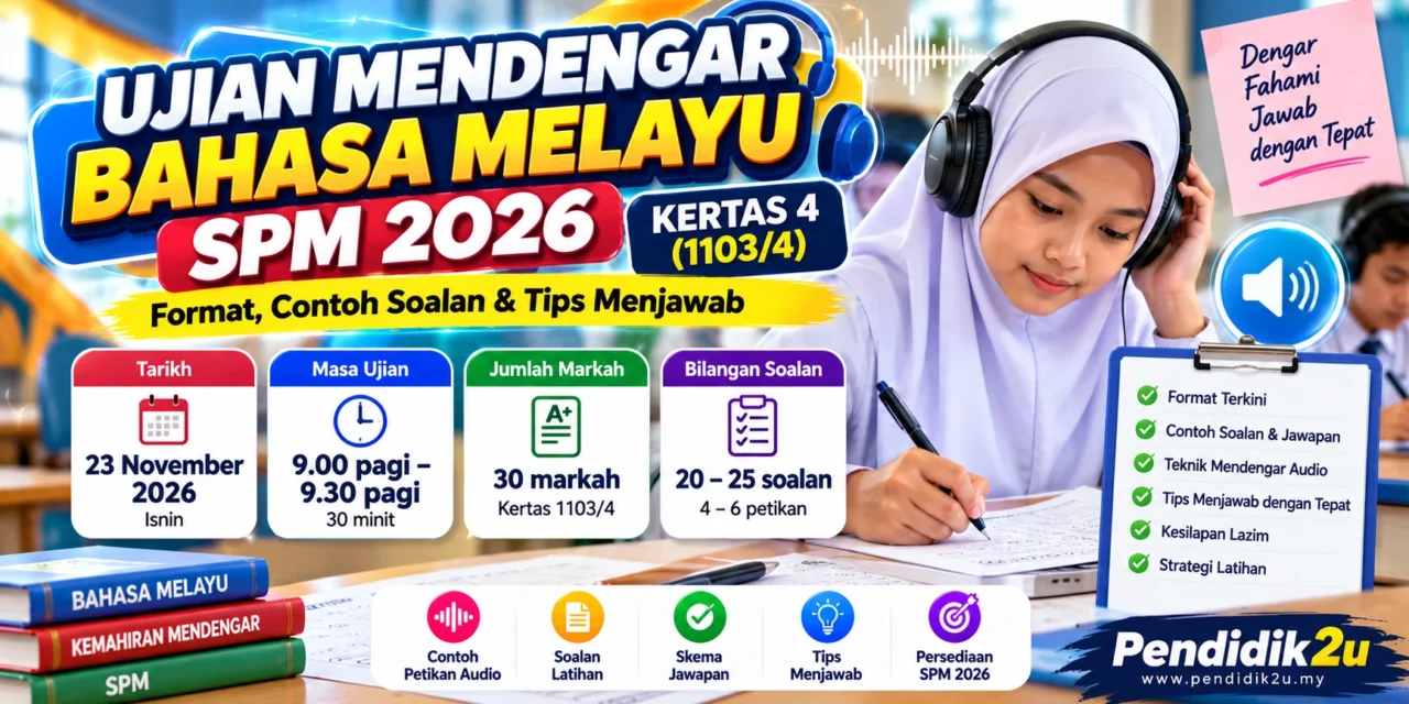 Ujian Mendengar BM SPM 2026: Format Kertas 4, Contoh Soalan & Tips